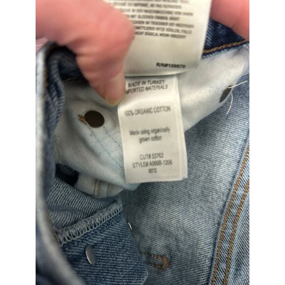 Agolde 90s High Rise Straight Jean Medium Indigo Knee Destruction Size 25 - Picture 7 of 13